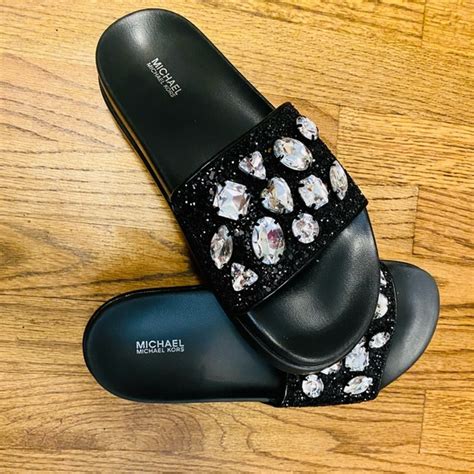 michael michael kors tyra jewel embellished glitter slide sandal|Tyra Jewel Embellished Glitter Slide Sandal .